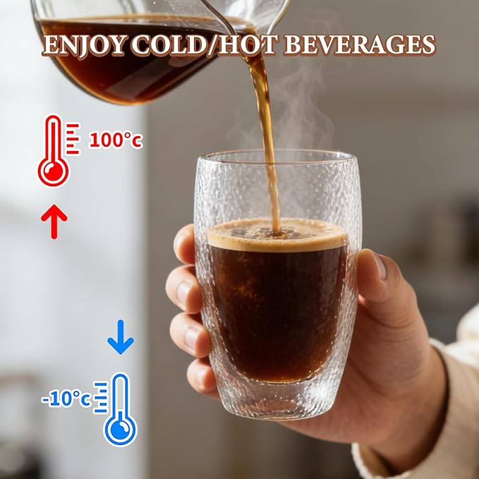Double Wall Glass Coffee Mugs Set, Clear Insulated Glass Mugs for Hot Beverages, Suitable for Tea, Latte, Espresso, Cappuccino (15oz(2-pack))