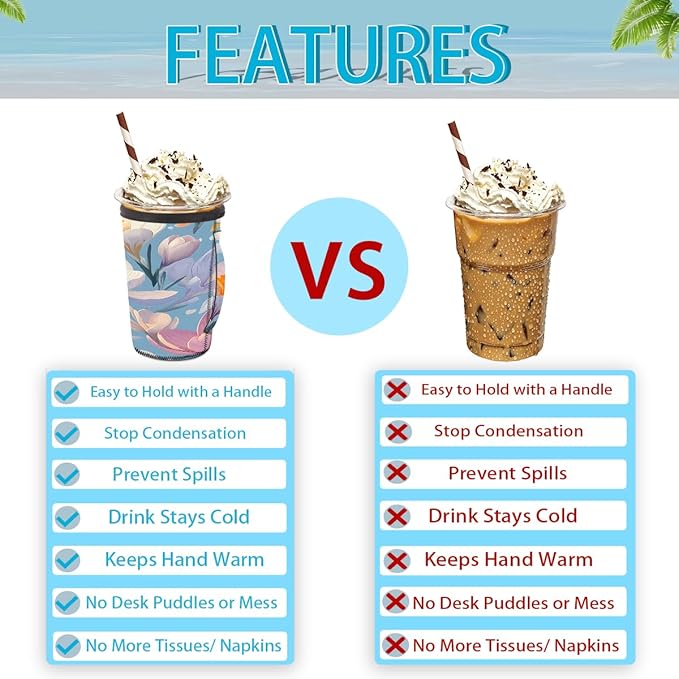 Reusable Iced Coffee Cup Sleeve Daffodils Neoprene Insulated Sleeves Cup Holder with handle Idea for 16oz - 18oz