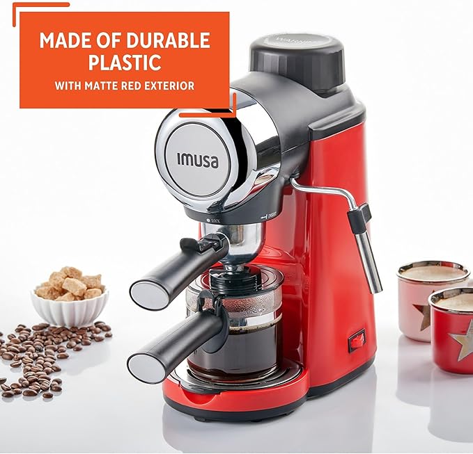 Imusa 4 Cup Epic Electric Espresso/Cappuccino Maker (Cafe Cubano, Cortadito, Colada, Cafe con Leche), Red