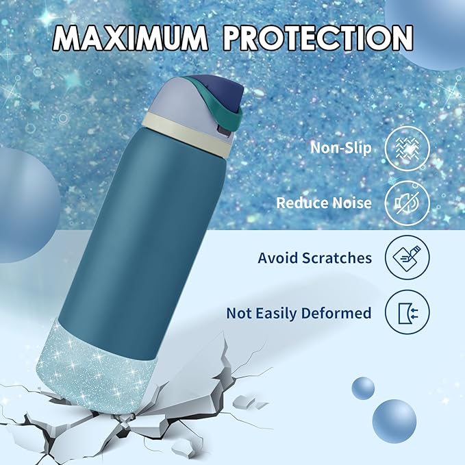 Protective Glitter Silicone Boot Compatible with Owala 24oz 32oz 40oz, Bling Cup Sleeve Bottom Bumper Cover Compatible with Owala FreeSip, Twist, or Flip Stainless Steel Water Bottles
