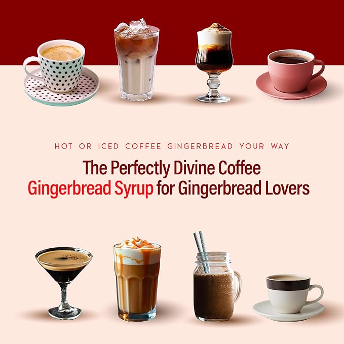 RIO Gingerbread Coffee Syrup, Perfect for Hot or Iced Drinks & Desserts, Spiced & Warming Flavoring Sweetened with Pure Cane Sugar, Barista-Grade Flavor Syrups for Coffee Drinks at Home & Work - 700ml