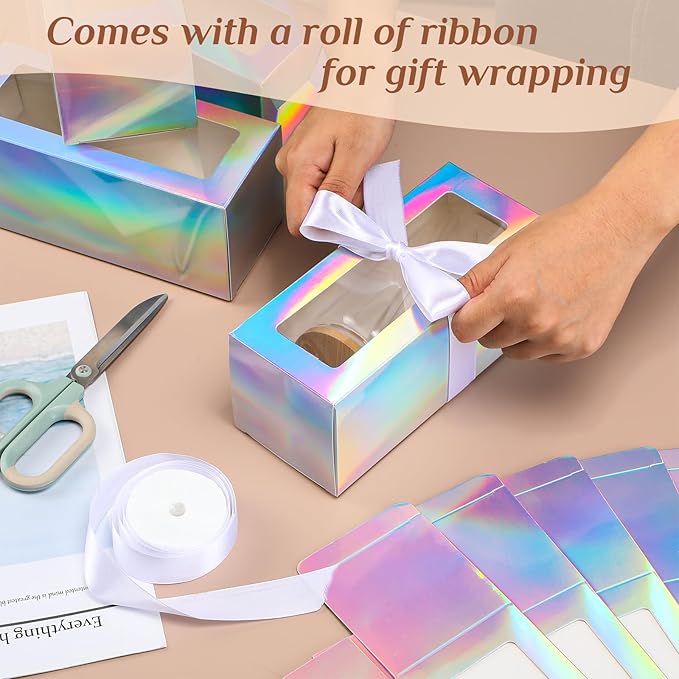 Honoson 24 Pcs Tumbler Gift Box with Ribbon for Sublimation Glass Exhibition Boxes Transparent for 12oz 16oz 20oz Drinking Cup Glasses Jars Mug Can Blanks(Laser Color)