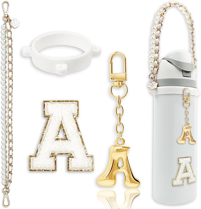 Letter Handle Strap Accessories with Cute Initial Charm Compatible with Owala Water Bottle 24oz 32oz 40oz Owala Kids