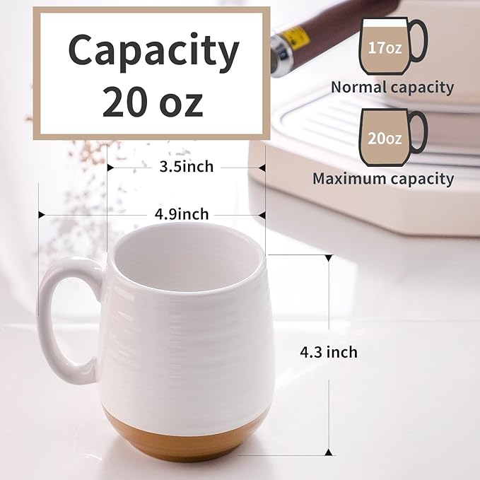 HASENSE Coffee Mugs Set of 2, Ceramic Coffee Cup for Men and Women, 20 oz White Mugs with Handle for Latte, Tea, Cocoa, Dishwasher and Microwave Safe