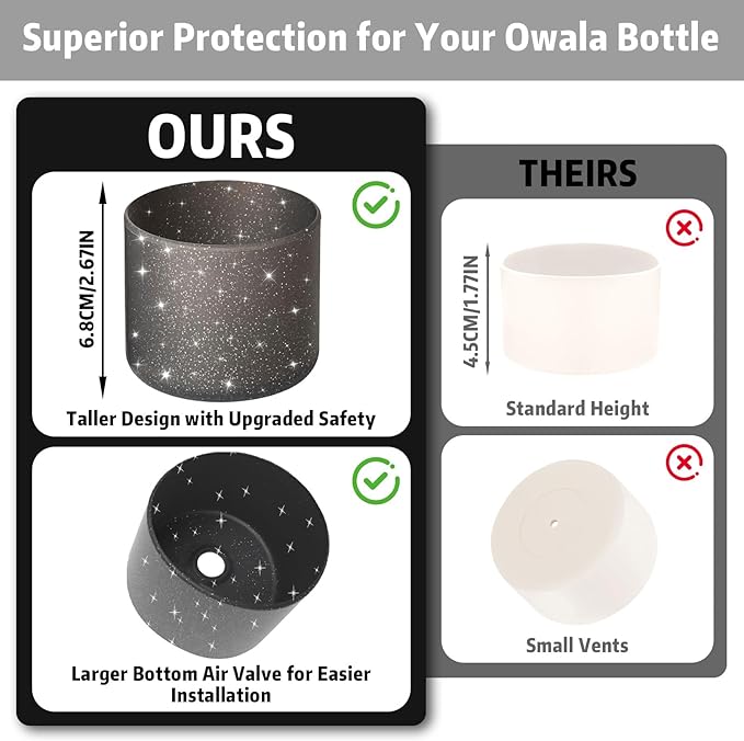 Silicone Boot for Owala 32oz Water Bottle – Anti-Slip Protective Cover, Bottle Boot, Base Cover Compatible with FreeSip, Sleeve for Stainless Steel Tumblers (Glitter Black, 32OZ)