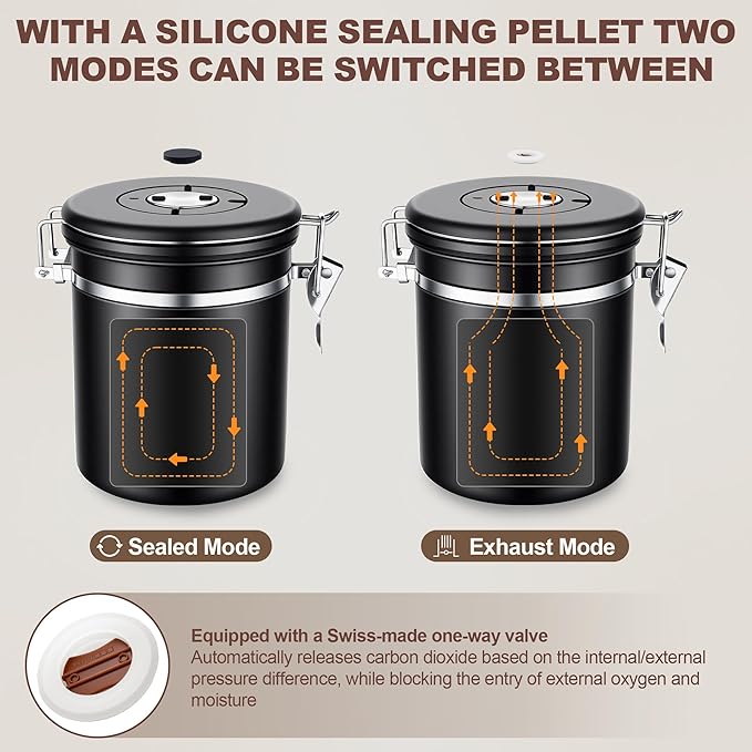 ShanSon Coffee Canister Airtight Coffee Container Stainless Steel Coffee Bean Storage Container with Scoop Coffee Canister for Beans Grounds Sugar Flour Tea Cereal,22OZ, Black