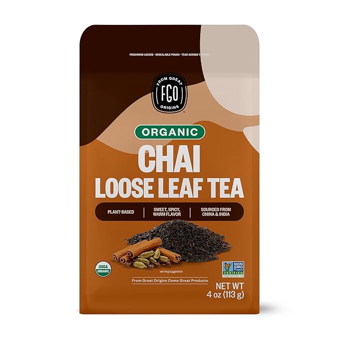 FGO Organic Chai Tea, 4 Ounce Loose Leaf, Resealable Bag, Packaging May Vary (Pack of 1)