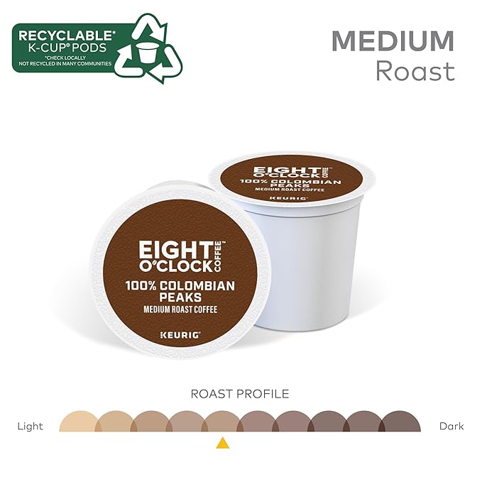 Eight O'Clock Coffee Colombian Peaks Keurig Single-Serve K-Cup Pods, Medium Roast Coffee, 60 Count