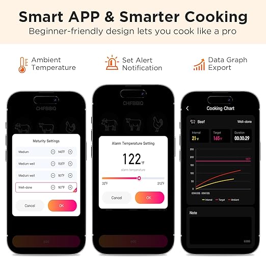 Newise Bluetooth Meat Thermometer with Smart APP, 800FT Wireless Range & LCD Base, Rechargeable Probe, Digital Food Thermometer for BBQ, Grill, Chefs, Air Fryer, Gifts for Men Dad