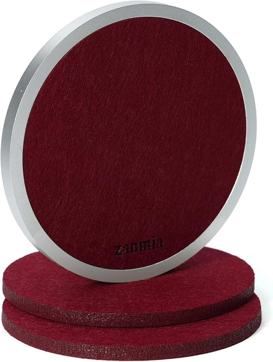 Absorbent Coasters with 1 Aluminum Base & 3 Felt Pads - 4 Inch, Replaceable Inserts, Non-Slip Metal Coaster for Hot/Cold Drinks, Home/Office/Bar Use (Holly Berry Red)