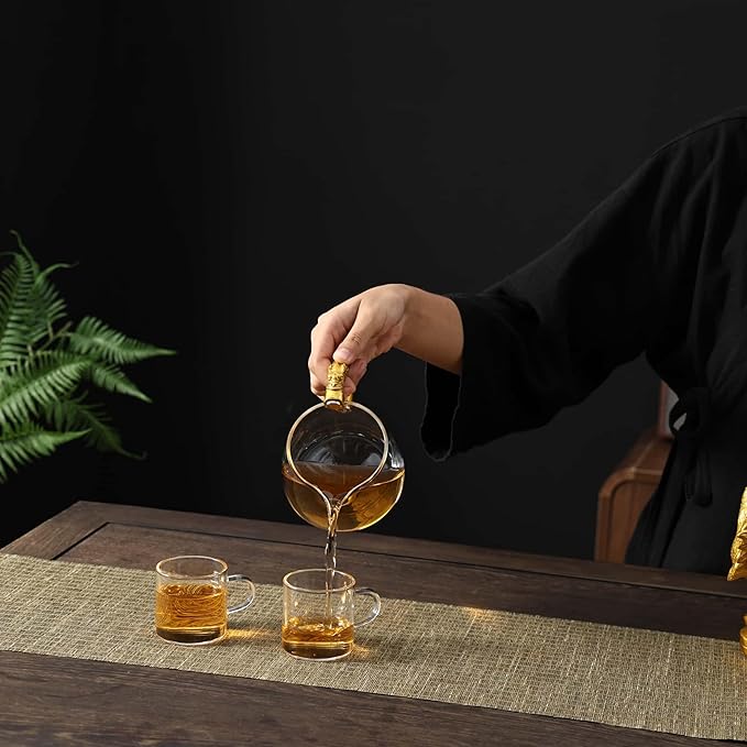 Glass Teapot Set with Infuser Semi Automatic Dragon Tea Set with 6 Small Cups (golden dragon-b)
