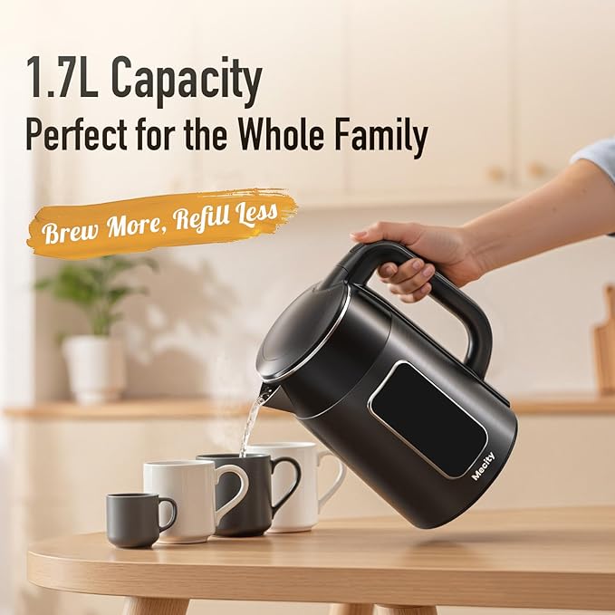 Mecity Electric Kettle 1.7L Touch Screen Temperature Control Water Boiler, No Plastic Contact with Water. 6 Preset Temperature Programs, 2 Hours Keep Warm, Auto Shut Off, Dark Grey