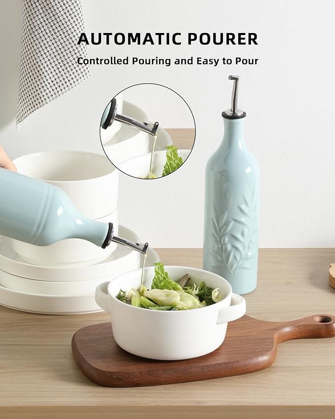 Sweejar Large Ceramic Olive Oil Dispenser Bottle, Opaque Oil Cruet Protects to Reduce Oxidation, Suitable for Storage Vinegar, Soy Sauce & Other Liquids, Pack of 1, 24 Fl Oz(Light Blue)