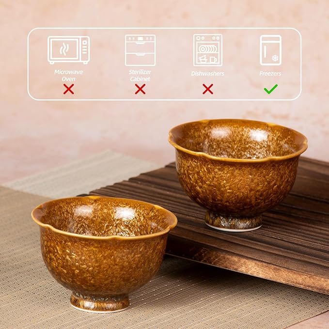 KAMMAK Ceramic Tea & Coffee Cups Set of 2 - Vintage Crystalline Glaze Espresso Mugs, 3.1oz Hand Painted for Afternoon Tea or Coffee, Birthday Gift for Women Men, Tall Flower-shaped Cup