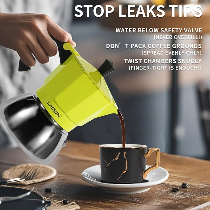 LAOION 3-Cup Moka Pot | Stovetop Espresso Maker | Induction Compatible | Stainless Steel & Aluminum | Green