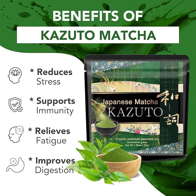 Kazuto Premium Ceremonial Grade Matcha Green Tea Powder - Premium First Harvest Single Origin USDA Organic Gluten-Free Vegan, 100% Pure Unsweetened No Additives from Shizuoka (1.06oz, Premium)