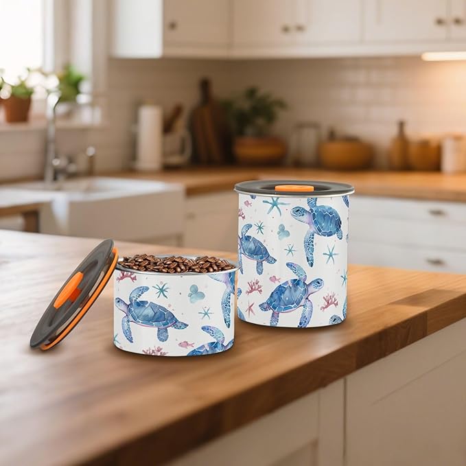 ALAZA Sea Turtle Watercolour Airtight Coffee Bean Canister 500ml Food Storage Containers with Lids For Gournd, Tea, Sugar, Flour, Rice, Cereal, Candy Cookie Jar