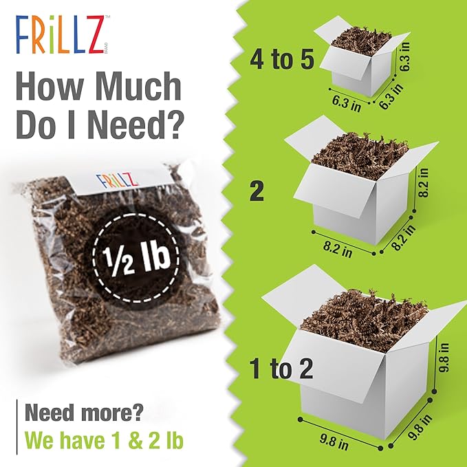 FRILLZ Crinkle Cut Paper Shred Filler (1/2 LB) for Baskets, Gifts, Packing and Protecting your Birthday, Weddings, Anniversary, Valentines Day, and other gifts (Kraft)