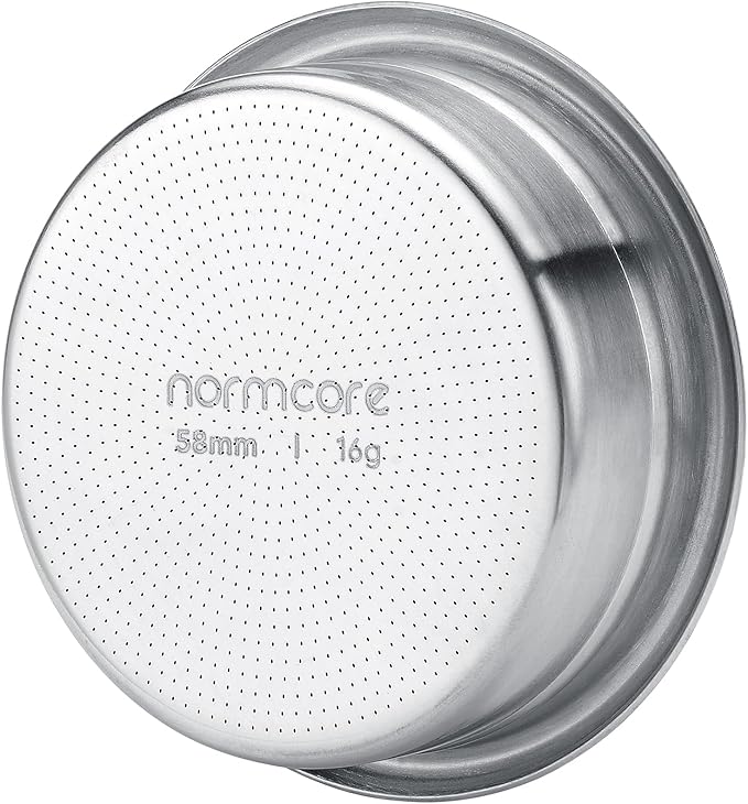 Normcore 58mm Precision High Extraction Basket, 16 g Espresso Portafilter Basket, Includes Paper Filters (200pcs) and 58.5mm Puck Screen, 0.8mm Thickness, 0.28mm Hole Diameter, 16g