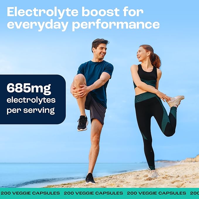 KEY NUTRIENTS Electrolyte Tablets, 200 Capsules, Salt for Dehydration, Fasting Electrolytes- Salt Pills with Electrolytes, No Sugar, Gluten Free Hydration Tablets Made in USA