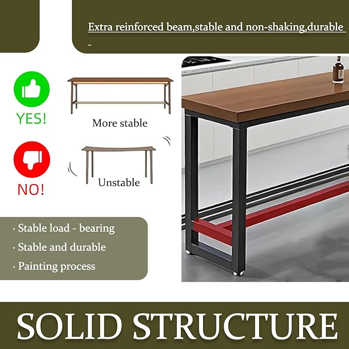 Bar Height Table Long Bar Table Solid Wood Farmhouse Bar Table Industrial Long Bar Height Table for Kitchen Coffee Shop, No Stool(55" L x 15.7" W x 41.3" H)