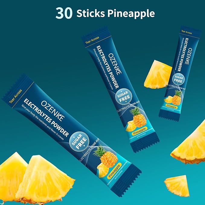 Electrolytes Powder Packets, Hydration Packets Sugar Free, Electrolyte Drink Mix Portable Electrolyte Packet for Rapid Hydration, Pineapple Flavor, 30 Sticks