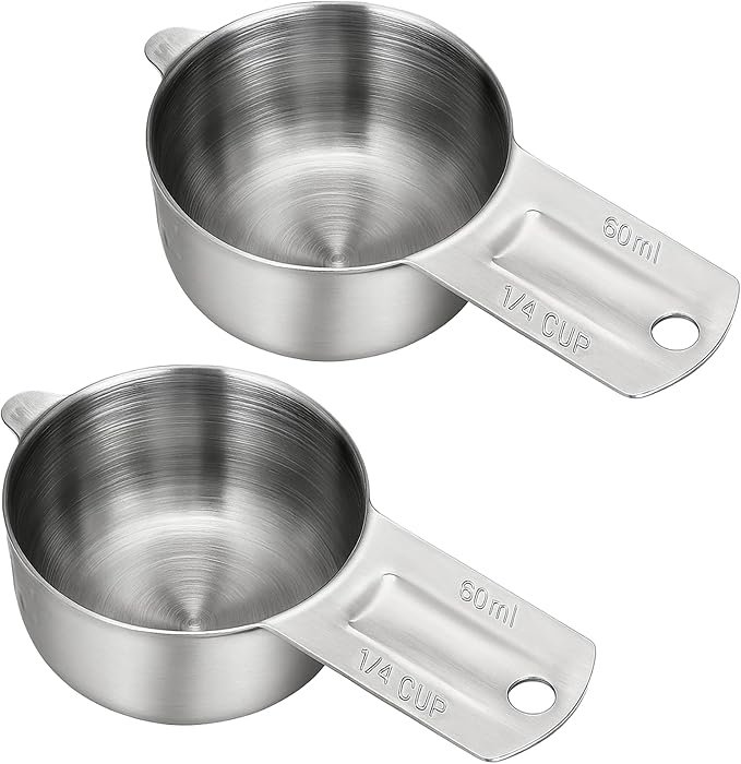 2PCS 1/4Cup Measuring Cup Scoop(60ml, 2oz) Stainless Steel Coffee Measuring Scoops for Flour Rice Dog Food Wet and Dry Ingredients, Dishwasher Safe