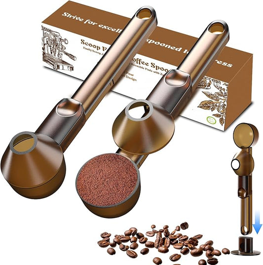 Coffee Scoop with Funnel for Ground Coffee, Protein Powder & Tea, for Reusable K Cup Refiller, 2TBSP Mess-Free, Funnel Design Prevents Spills (Translucent Brown, 2-Pack)