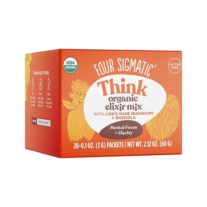Four Sigmatic Lion's Mane Focus Elixir Mushroom Coffee Alternative | Organic Lion's Mane Mushroom Powder, Rhodiola & Rose Hips | Immune & Memory Support | Paleo | Pack of 20