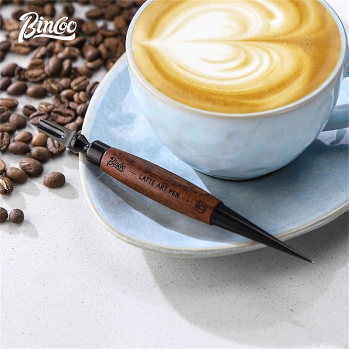 Bincoo Latte Art Pen for Coffee,Coffee Art Pen with Wood Handle,Espresso Coffee Latte Art Tools Accessories for Coffee Bar Barista (Black-(A))
