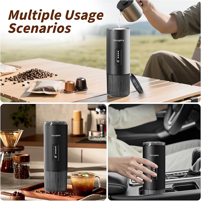 Portable Espresso Maker with Stainless Steel Body | 7500mAh Rechargeable Battery | 20 Bar Self-Heating with USB-C | Works with Most Capsules Compatible for Camping, Travel, Outdoor (Black)