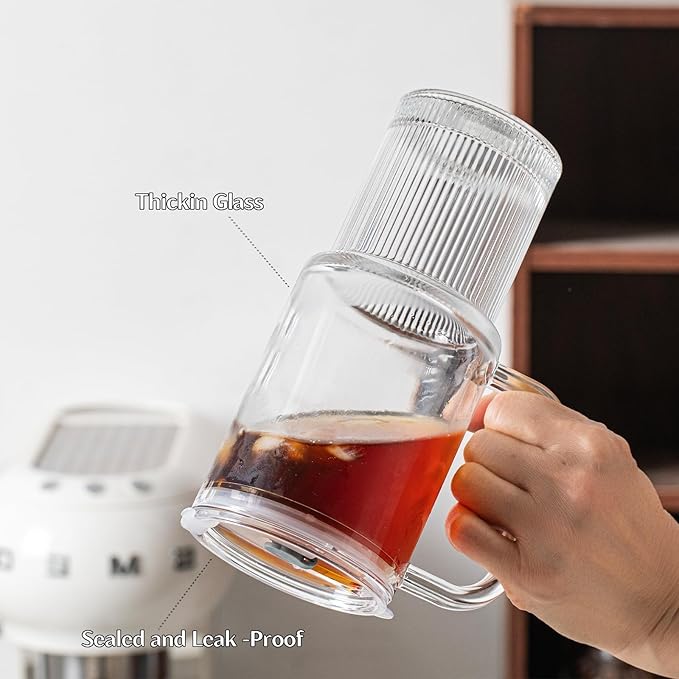 INSETLAN 26oz Glass Tumbler with Handle & Lid – 2-Pack Large Iced Coffee Cups with Straws, Modern Glass Mug for Cold & Hot Beverages, Aesthetic Glass Cups for Smoothies, Tea, and Juice