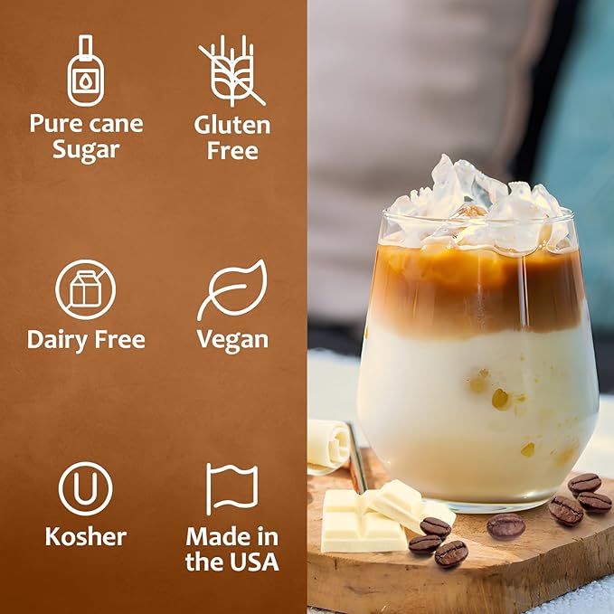Syruvia White Chocolate Mocha Coffee Syrup - 25.4 fl oz -No Coloring, Perfect for Drinks, Soda, Shakes, Desserts, and More With Pump