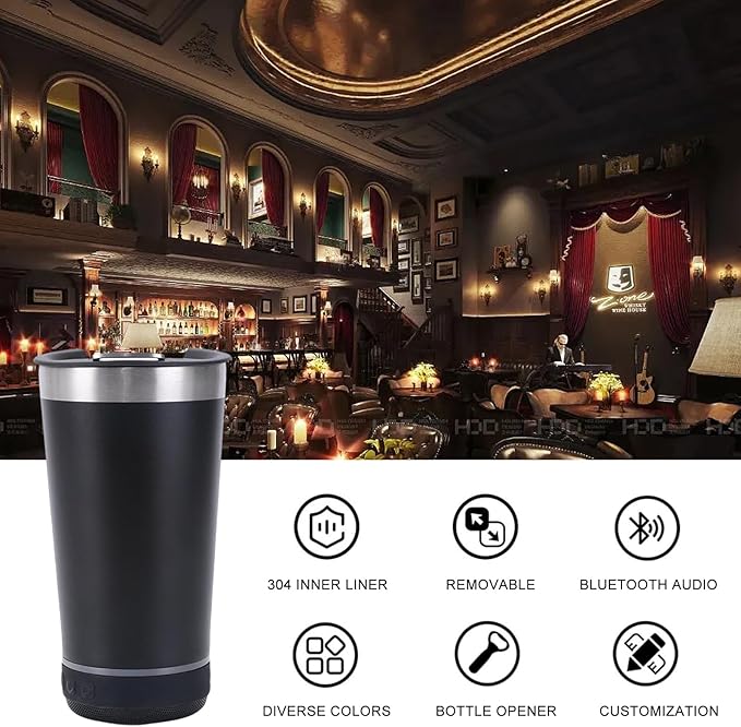 Black Tumbler with Bluetooth Speaker, Insulated Stainless Steel Travel Cup with Lid,MusicTumbler Cup with Speaker,Stainless Steel Speaker Tumbler for Gym, Office