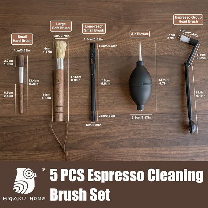 Coffee Grinder Cleaning Kit - 5Pcs Large Soft Brush, Small Hard Brush, Group Head Brush, Long-reach Brush & Air Blower for Coffee & Espresso Machine Parts & Accessories