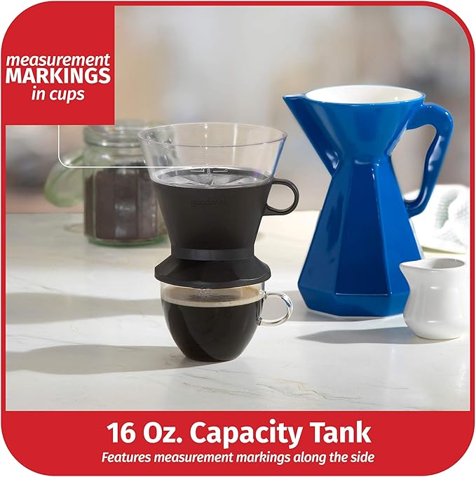 GoodCook Koffe BPA-Free Plastic Auto-Drip Pour Over Coffee Maker with #2 Paper Filters,Black