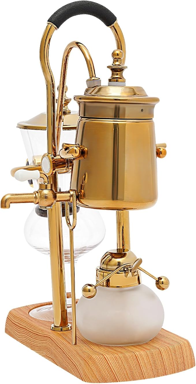 DEIGEHJRE Belgian/Belgium Family Balance Siphon/Syphon Coffee Maker, Elegant Double Ridged Fulcrum with Tee handle (Classic Gold,400ml/13.53oz)