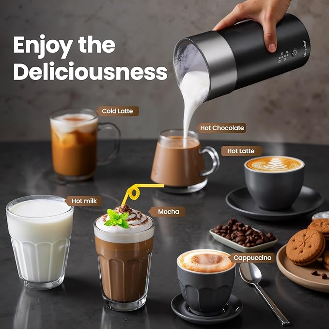 Electric Milk Frother and Steamer, 8.12oz/240ml 4 in 1 Milk Steamer Frother for Latte Cappuccino, Can Froth Both Hot and Cold Milk, Enjoy Perfect Milk Froth in 2 Min