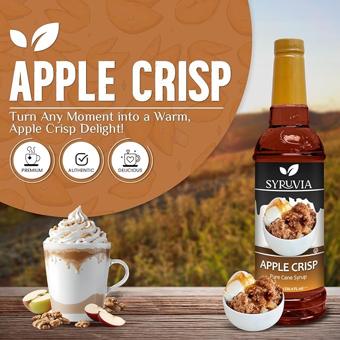 Syruvia Coffee Syrup, Apple Crisp Flavored Syrup for Drinks, Lattes, and Desserts – 25.4 fl oz,