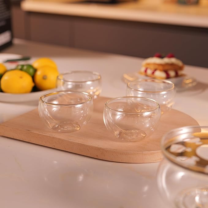 CNGLASS Double Wall Glass Tea Cup Set of 4,100ml Asian Insulated Clear Teacups,Small Espresso Cup for Coffee