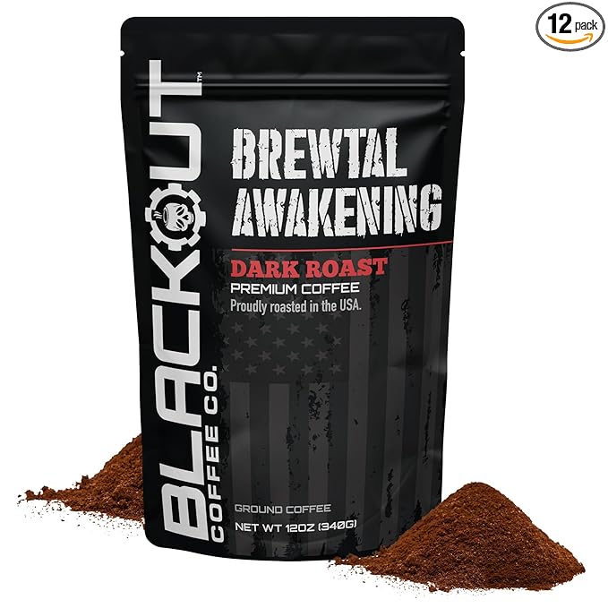 Blackout Coffee Brewtal Awakening Ground Coffee – Dark Roast, Bold Flavor – Freshly Roasted 12oz Bag