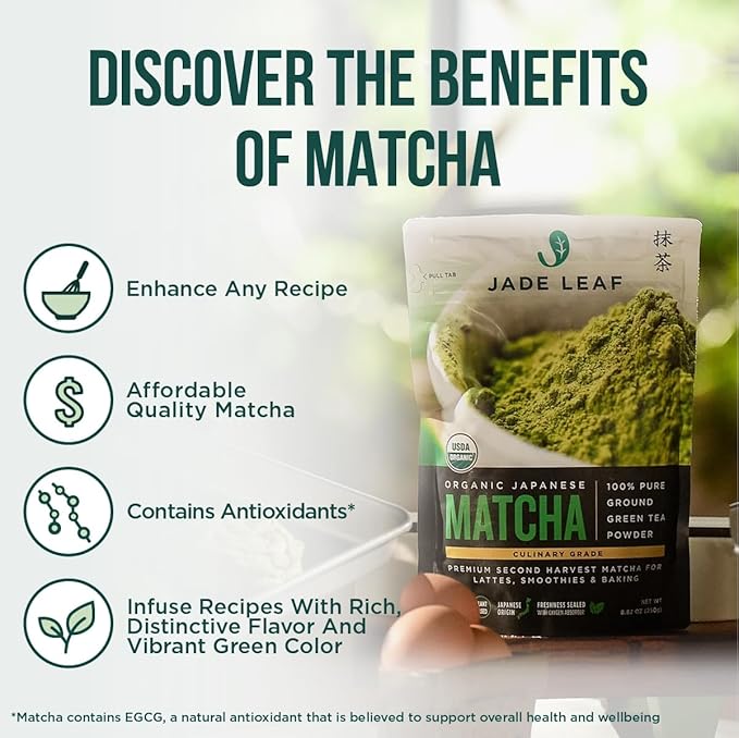 Jade Leaf Matcha Organic Premium Culinary Grade Matcha Green Tea Powder, for Matcha Lattes, Mochi, and Baking, Japanese Grown and Packed, 3.53 Ounce (Pack of 1), Culinary