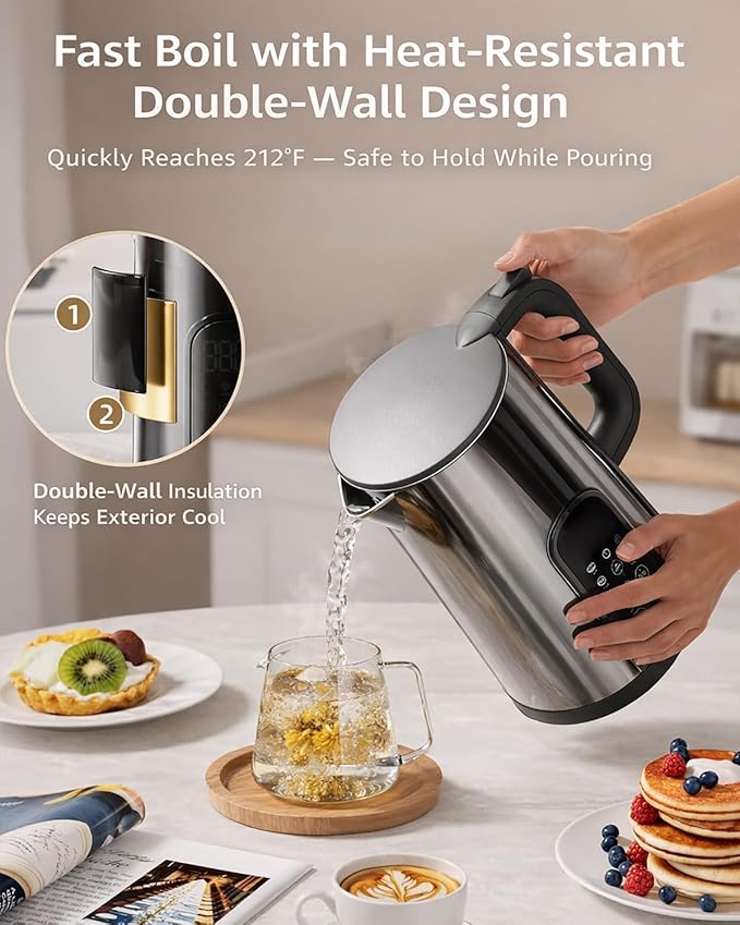 Electric Kettle with Temperature Control, 1.7L Stainless Steel Hot Water Kettle, 5 Presets, Keep Warm & Fast Boil, Matt Black with Stainless Steel Filter