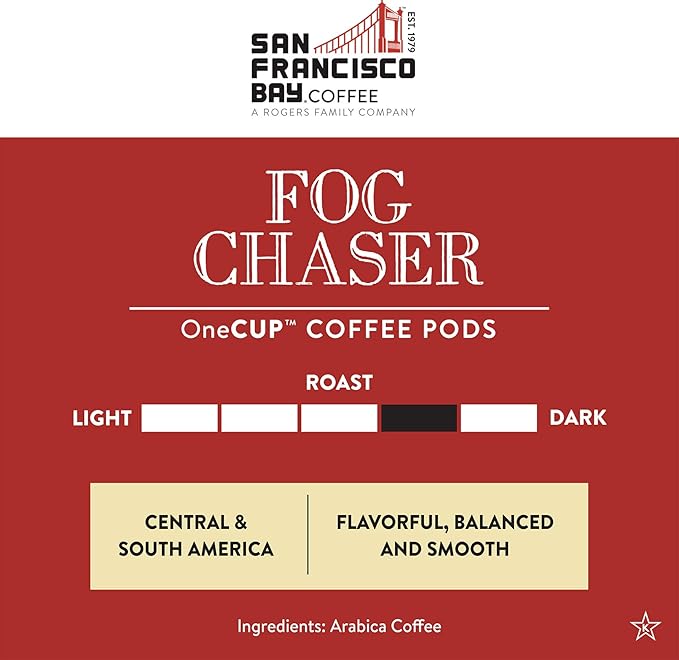 San Francisco Bay Coffee - Medium-Dark Roast - Fog Chaser (120 ct) - Single Serve Coffee Pods, Commercially Compostable, K Cup Compatible