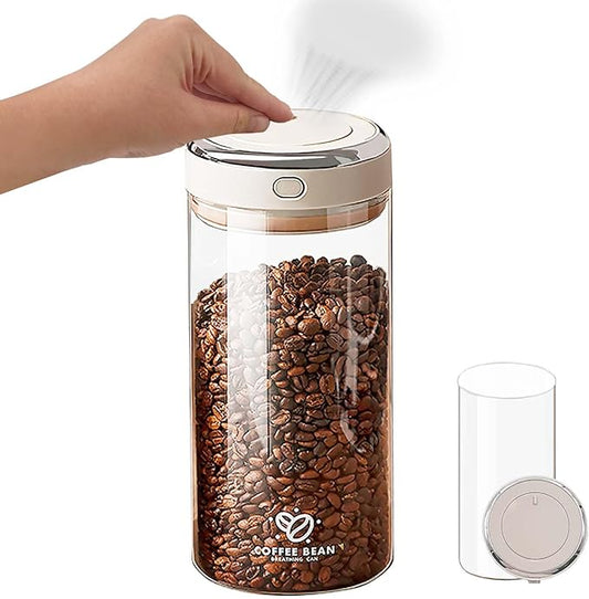 Daily Treasures Kitchen Coffee Canister with One-way Valve Airtight Lid,Sealed Container with Freshness Tracker,Clear Borosilicate Glass Coffee and Sugar Jars for Coffee Bean,60oz/1800ml
