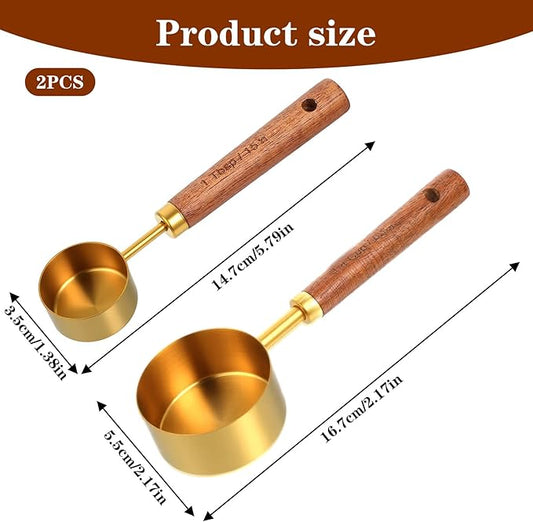 Classicseali 2pcs 1/4 Measuring Cup,Gold 1/4 Cup Measuring Scoop,Quarter Cups Measurings Cups with Wooden Handle, for Baking Cooking Wet and Dry Ingredients, 15ml/60ml