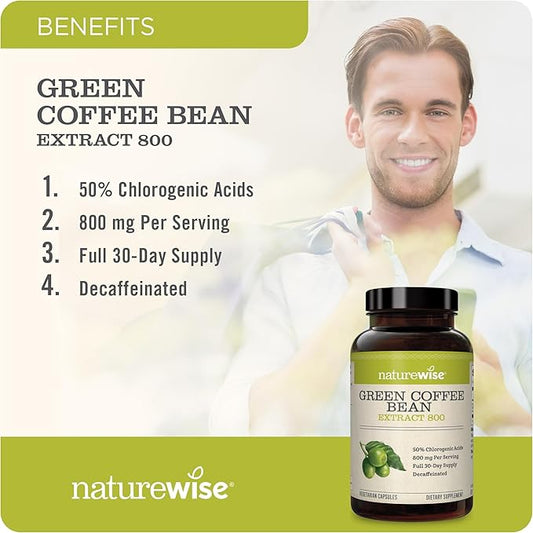 NatureWise Green Coffee Bean Extract 800mg - with 50% Chlorogenic Acids - Support for Weight Goals, Energy, and Antioxidants - Vegan, Non-GMO - 60 Capsules[1-Month Supply]