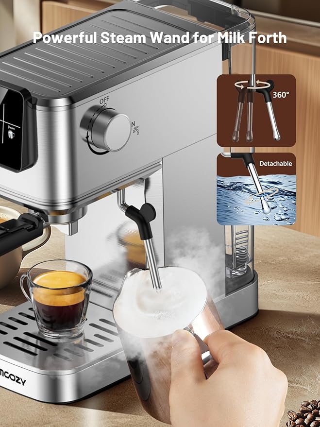 Espresso Machine 20 Bar Coffe Maker with Rapid Cold Brew, Compact Espresso Maker for Hot and Cold Cappuccino, Latte, Stainless Steel Coffee Machines with 1200ml Removable Water Tank