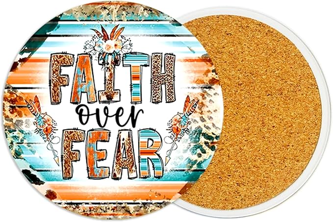 2Pack Faith-Inspired Ceramic Coasters Absorbent Coasters for Drinks with Cork Base,Christian Coaster for Table Office Desk Coffee Wine Beer Bar Cup Mat 3.9 Inch,Religious Gifts for Women,Men,Dad