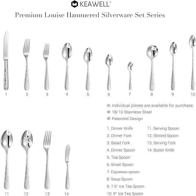 KEAWELL Premium Louise Hammered Demitasse Espresso Spoons: 6-Piece/12-Piece Set, 18/10 Stainless Steel, Mini Coffee Spoons, Small Spoon Set, Brightly-Mirror polished, Dishwasher Safe (12, 5.6 inches)